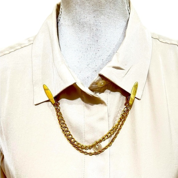 Vintage art deco Gold Chain sweater tie bar double chain patent number mark - Picture 1 of 7